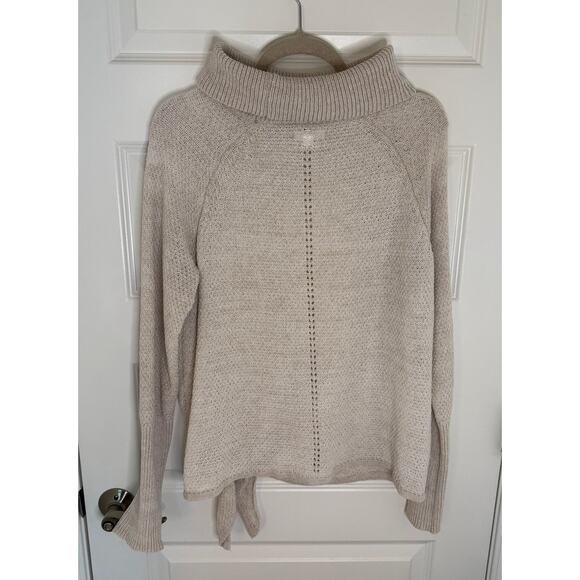 Lauren Conrad Beige Tie Hem Turtleneck Sweater Women’s L Knit Pullover Cozy Fall - Picture 2 of 8